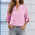 thumbnail image 4 of Women's Striped Button Down Shirts 3/4 Length Sleeve Tops V Neck Casual Comfy Work Shirt with Pocket (2XL, Pink), 4 of 8