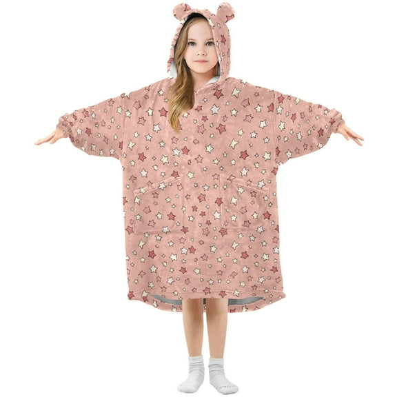 Wearable Blanket Hoodie for Kids Simple Stars Flannel Hooded Blanket with Pockets and Sleeves Suitable for Boys and Girls