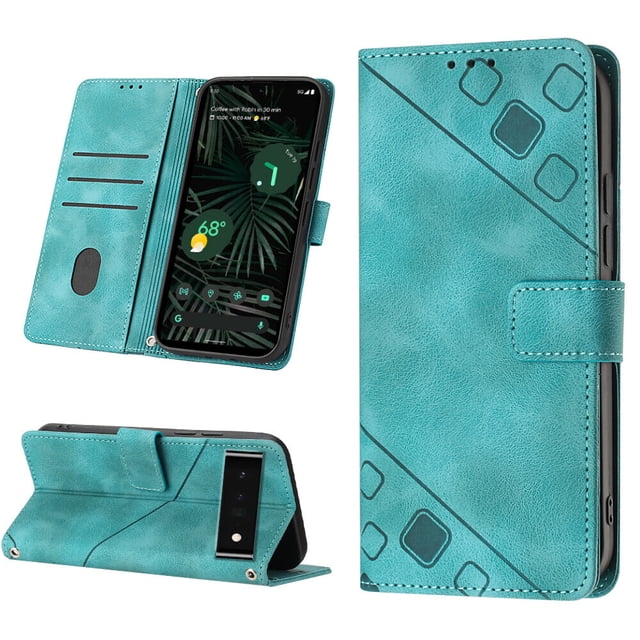 Compatible with Google Pixel 6 Pro Classic Embossed PU Leather Case with Card Holder Shockproof Cover