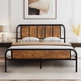 thumbnail image 4 of VECELO Queen Size Metal Platform Bed Frame with Wooden Headboard, Heavy Duty Bed Frame, No Box Spring Needed/Noise-Free, Brown, 4 of 9