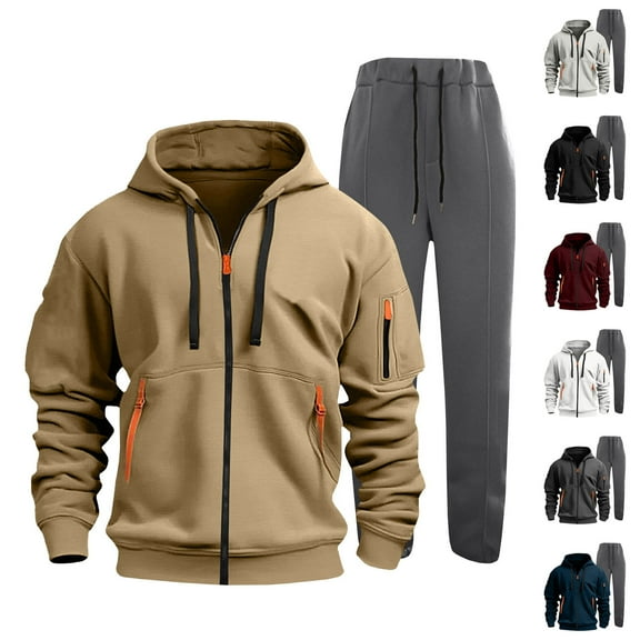 RYDCOT Men's Tracksuits Set Full Zip Jacket Hoodie Sweatsuit Running Sport Pants Outfits for Men with Zipper Pockets White