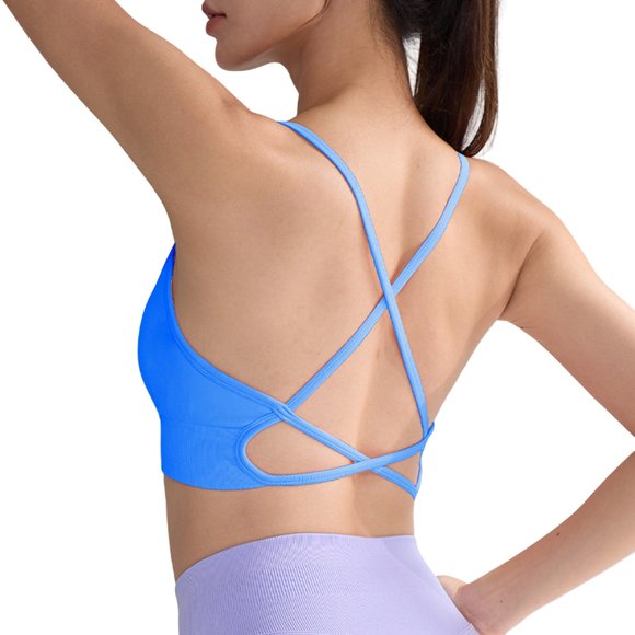 ManxiVoo Soutien-Gorge de Yoga Dos Croisé pour Femmes Soutien Moyen Haut d'Entraînement avec Bonnets Rembourrés pour Entraînement Physique Course Gym Taille m Bleu Ciel