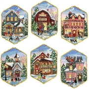 Simplicity Christmas Village Ornaments Counted Cross Stitch Kit by Dimensions, Set of Six Oranments, 3.5x5.5 Inches Each