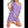 thumbnail image 2 of Conjunto de Pijama para Mujer, 2 Piezas, para Estar en Casa, con Camiseta de Corta y Pantalones Cortos, Ropa de Dormir Suave Púrpura M, 2 of 7