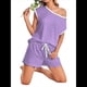 thumbnail image 2 of Conjunto de Pijama para Mujer, 2 Piezas, para Estar en Casa, con Camiseta de Corta y Pantalones Cortos, Ropa de Dormir Suave Púrpura XL, 2 of 7
