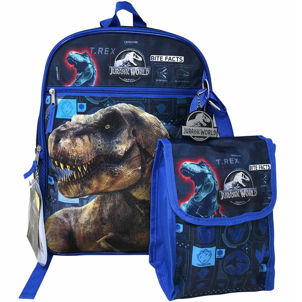Jurassic World 16" Backpack 4pc Set with Lunch Kit, Key Chain