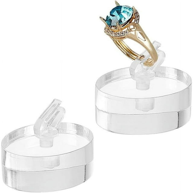 2Pcs Clear Acrylic Ring Holder Oval Ring Holder Blocks with Clip Ring Showcase Display Holder Rings Stand Jewelry Storage Organizer Display Riser Stand for Jewelry Ring