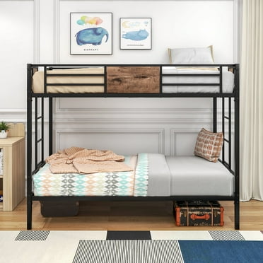 Elitezip Bunk Bed Twin over Twin, Metal Bunk Bed Frame with Full-Length Safety Guardrails and 2 Side Ladders, Bunk Bed for Kids, Adults, Twin Bunk Bed for Bedroom and Dorm, No Box Spring Needed