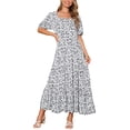 thumbnail image 1 of Vestido Maxi Boho de Manga Corta Floral de Verano para Mujeres INSPIRE CHIC con Cuello Cuadrado y Bolsillos M Blanco, 1 of 6