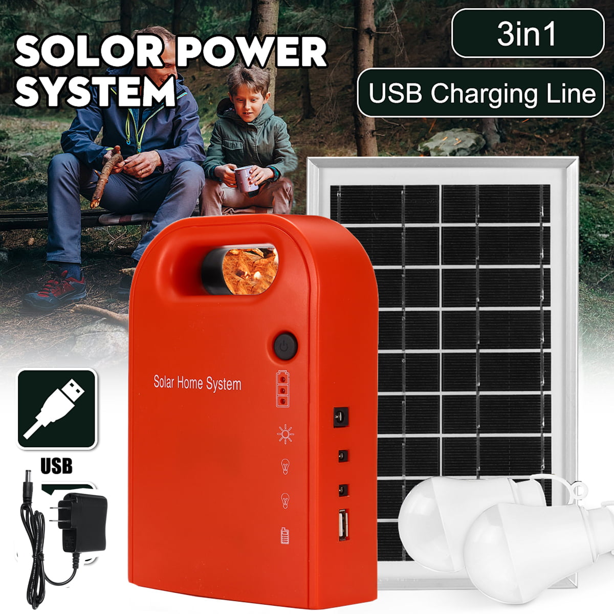 Portable Hanging Generator Camping LED Solar Flash Light Emergency Phone Charger 