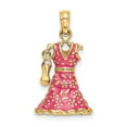 thumbnail image 4 of Auriga 14k Yellow Gold 3-D Moveable Enamel Pink Floral Dress w/ Shoe Charm for Women, 4 of 6