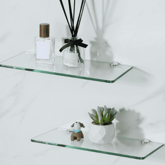 Glass Floating Shelves for Wall, Tempered Glass Shelves for Bathroom, Living Room, Bedroom, Office, Toilet, Kitchen D r, 12 Inch Set of 2, Clear