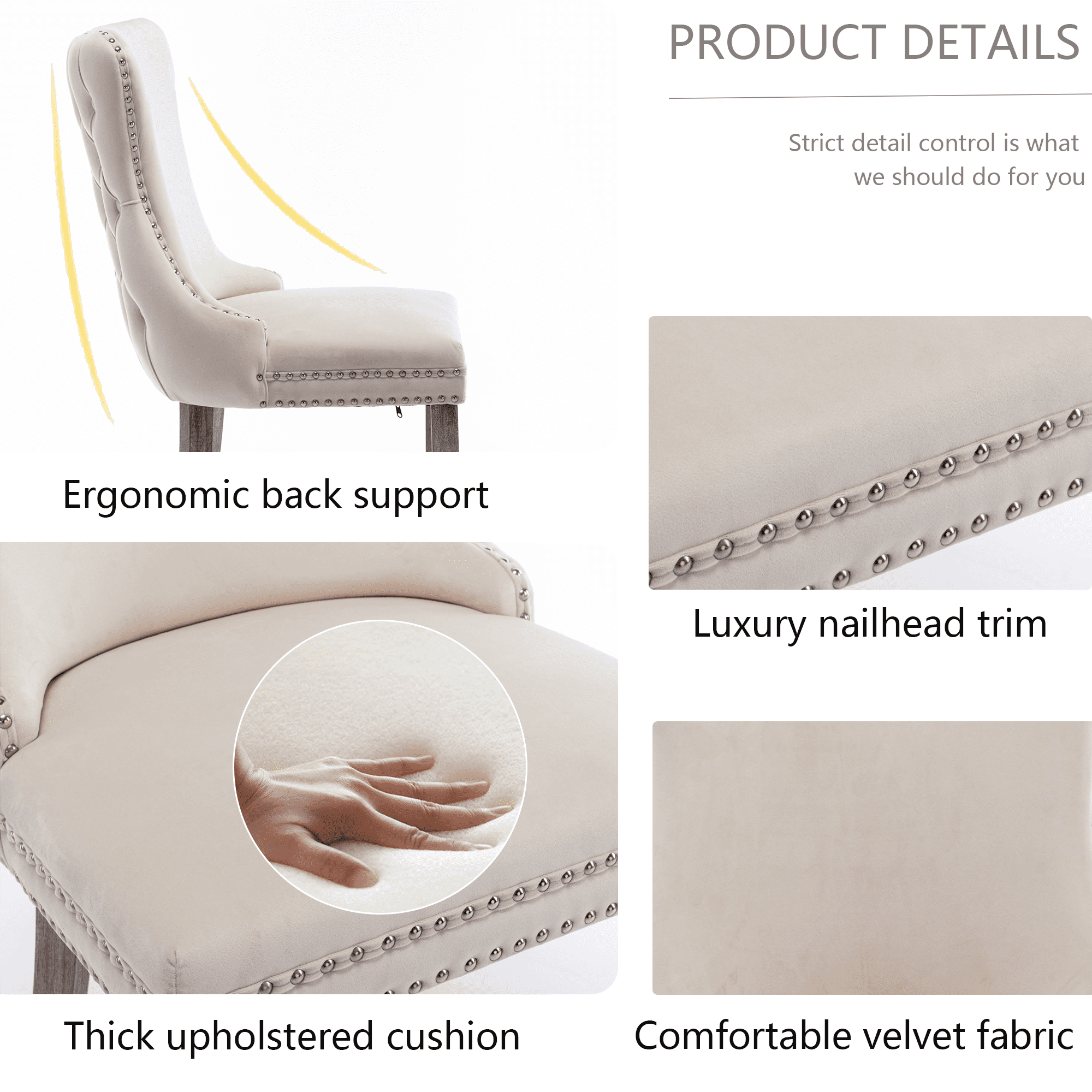 Button Tufted Upholstered Dining Chairs with Nailhead, Dining Room Chairs Tufted Cushion Back Elegant, Accent Chairs with Solid Wood Legs for Living Room/Kitchen (Set of 4)