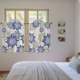 thumbnail image 3 of Geometric Flower Kitchen Curtains 54 Inch Length, Vintage Country Floral Blue Grey on Linen Tiers Curtains for Bathroom Bedroom Cafe, Light Filtering Small Window Treatment Drapes 2 Panels 42"Wx54"L, 3 of 8
