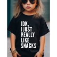 thumbnail image 1 of 95 % algodón, IDK I JUST REALLY LIKE SNACKS Camiseta de manga corta con estampado, camisetas casuales cómodas para niñas de verano, 1 of 7