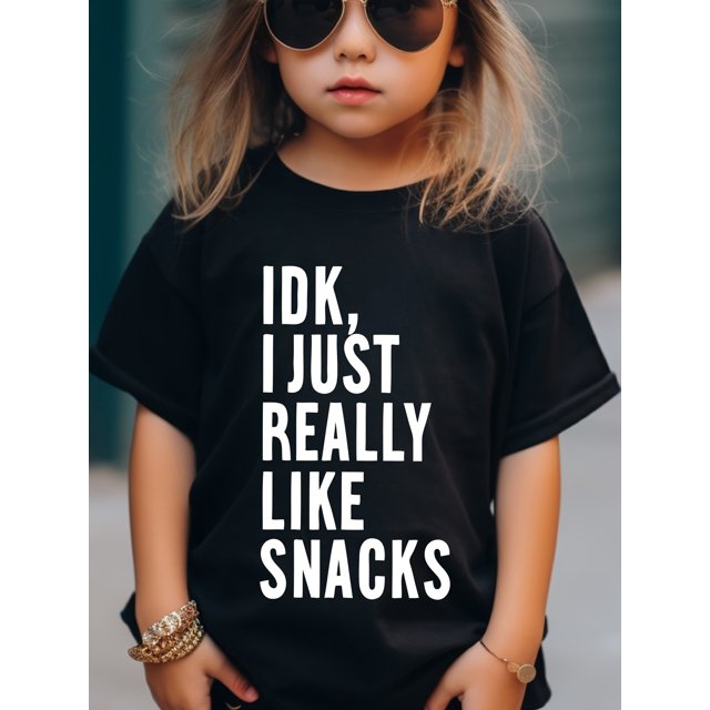 95 % algodón, IDK I JUST REALLY LIKE SNACKS Camiseta de manga corta con estampado, camisetas casuales cómodas para niñas de verano