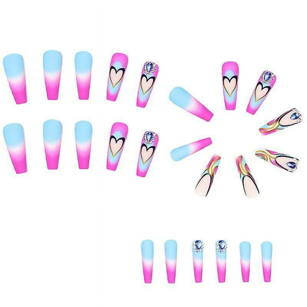 Lishi Matte Acrylic False Nails - Coffin Shape with Crystal Nail
