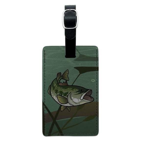 Graphics and More Bass Fish Swimming in River Rectangle Leather Luggage Card Suitcase Carry-On ID Tag