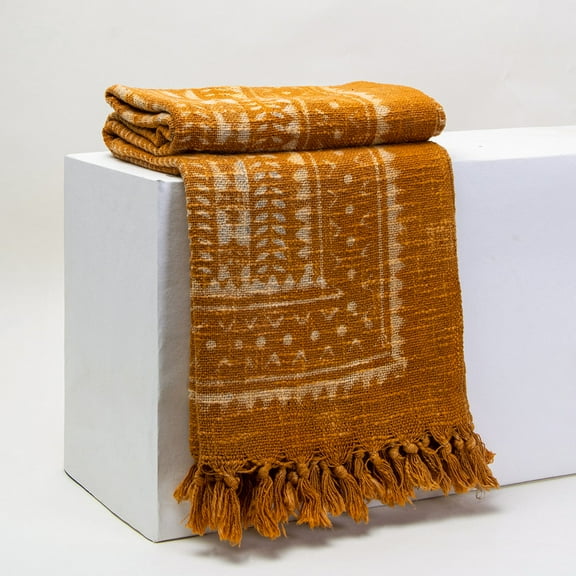 DMAASA Mud Resist Mustard Hand Block Print 50x70" Sofa Throw Blanket for Couch All Seasons
