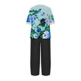 thumbnail image 3 of DDAPJ pyju Womens Cotton Linen 2 Piece Outfits Dressy Floral Print Half Sleeve Blouse Tops with Elastic Waist Capri Pants Suits Plus Size Lounge Matching Set Blue M, 3 of 6
