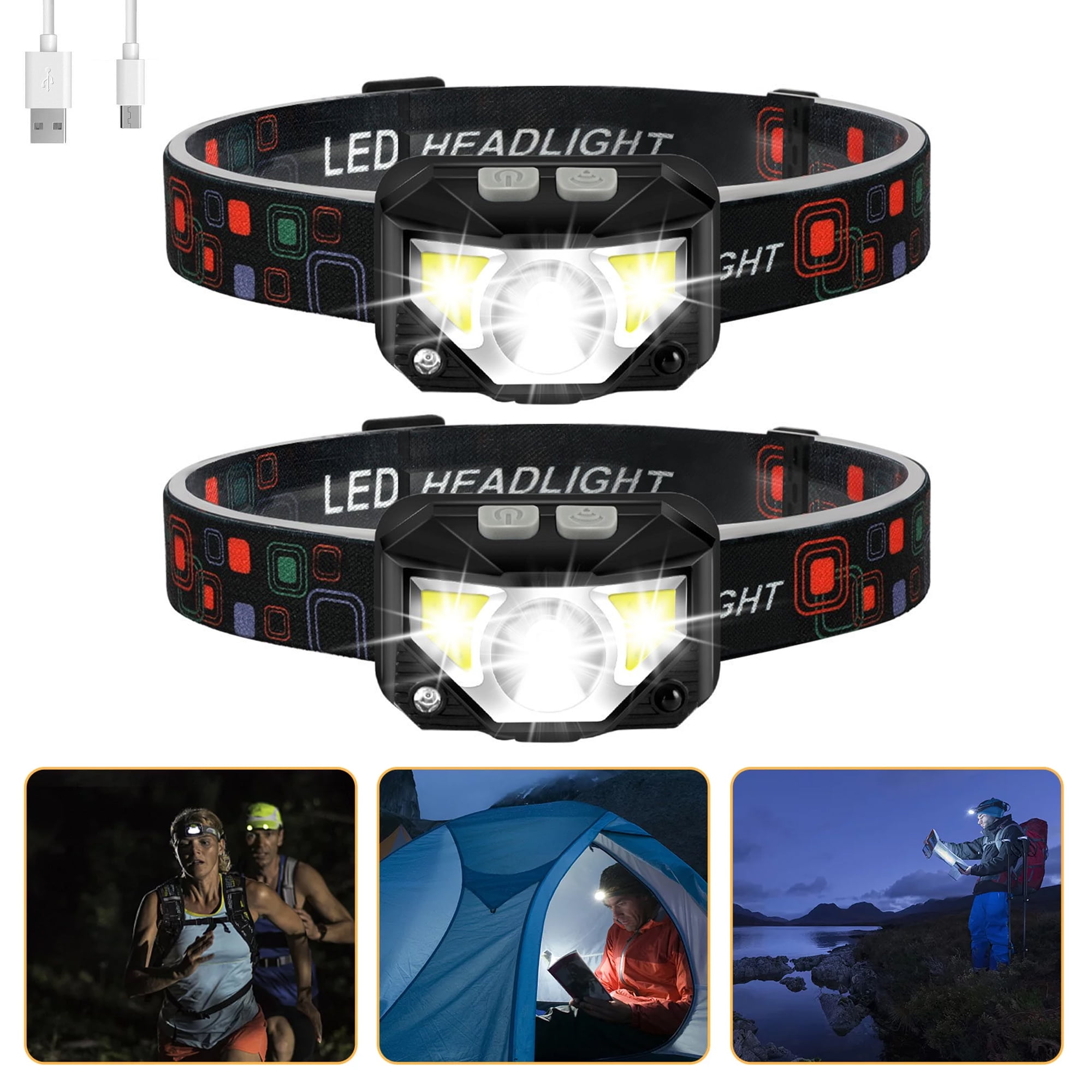 FAMKIT Headlamp Rechargeable, 2Pack 5000 Lumen Super Bright Motion