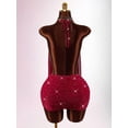thumbnail image 3 of Red Rhinestone Bodycon Mini Dress With Plunging Halter Neckline And Ruched Skirt For Women, 3 of 7