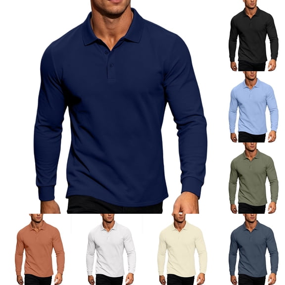 Antinious Men Solid Button Collar Long Sleeve Classic Outdoor Casual Fall Tops