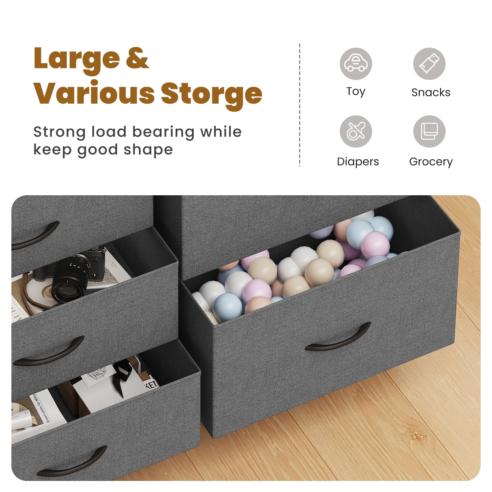 CONCETTA Dresser Storage with 5 Drawers,Storage Organizer for Closet, Suitable for Home and Office Use, Gray