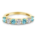 thumbnail image 2 of Gem Stone King 18K Yellow Gold Plated Silver Swiss Blue Topaz E-F Lab Grown Diamond Anniversary Ring for Women (1.31 Cttw, Gemstone Birthstone, Size 8), 2 of 4