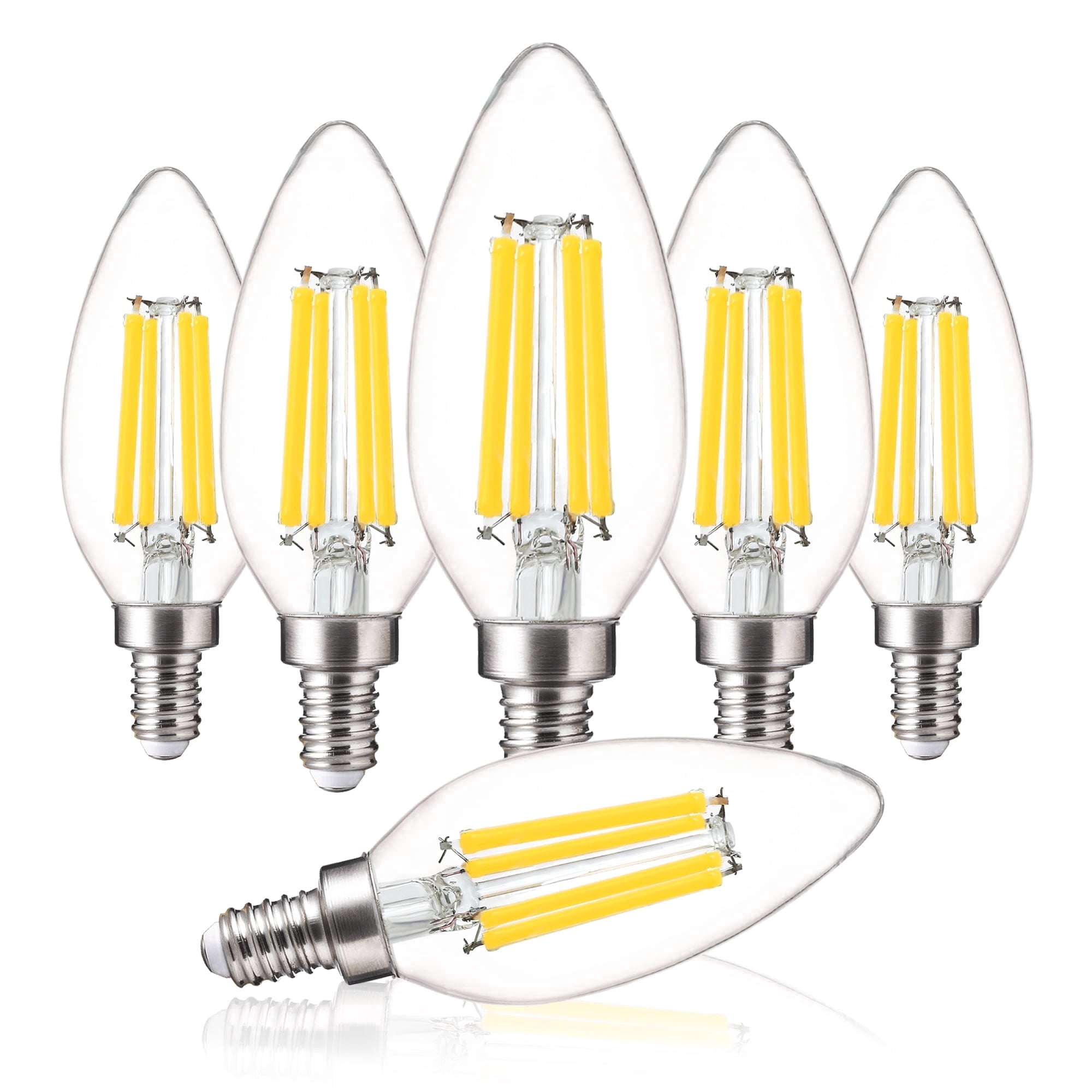 LUZIXIBO Dimmable B11 LED Candelabra Bulbs, 100W Equivalent, 5000K Daylight, 800 Lumens, E12 Base, 6 Pack