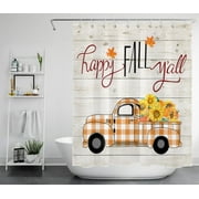 HVEST Fall Shower Curtain, Autumn Pumpkin Sunflower Shower Curtain Retro Plaid Truck Farmhouse Shower Curtains for Bathroom, Fabric Waterproof Thanksgiving Bath Curtains with 12 Hooks, 60x72 Inches