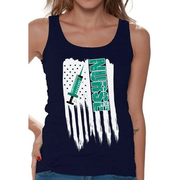 Awkward Styles American Flag Nurse Women Tank Top United States of America Pro America Nurse Shirt for Women Free to Be Me USA Patriotic Nurse Women Tank One Nation Retro USA Nurse Top for Women
