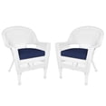 thumbnail image 1 of Jeco Chaise en Osier Osier / Rotin Blanche avec Coussin Bleu (Ensemble de 2), 1 of 9