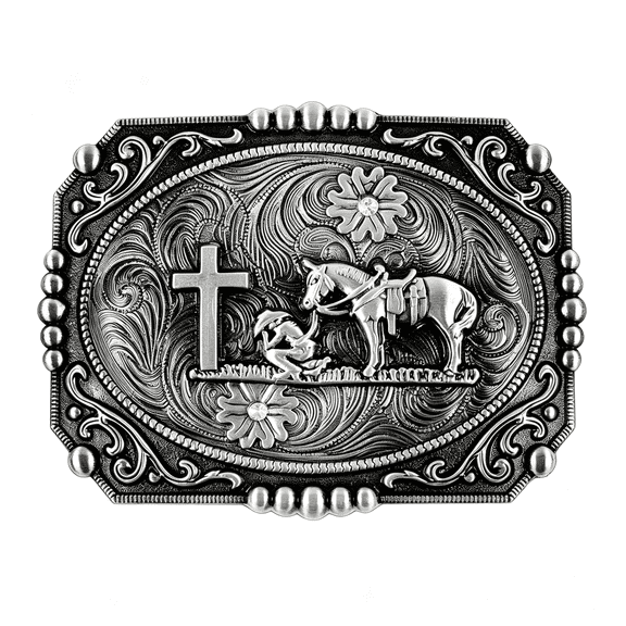 BZCOE Cross Cowboy Kneeling Prayer Horse Zinc Alloy Belt Buckles Durable Belt Buckles Men