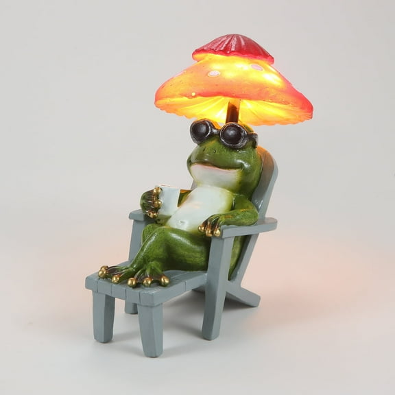 Solar-Powered Frog Garden Statue with Mini Mushroom Lights – Outdoor Halloween & Fairy Garden Decor, Small Lawn Ornament for Patio, Home, or Yard (4.5"x4.5"x2.6")"