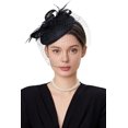 thumbnail image 1 of Tocado negro ajustable con velo - Tocado nupcial Babeyond Derby para bodas y eventos reales, 1 of 5