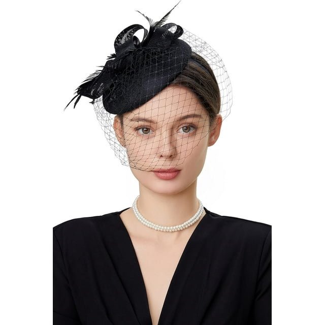 Tocado negro ajustable con velo - Tocado nupcial Babeyond Derby para bodas y eventos reales