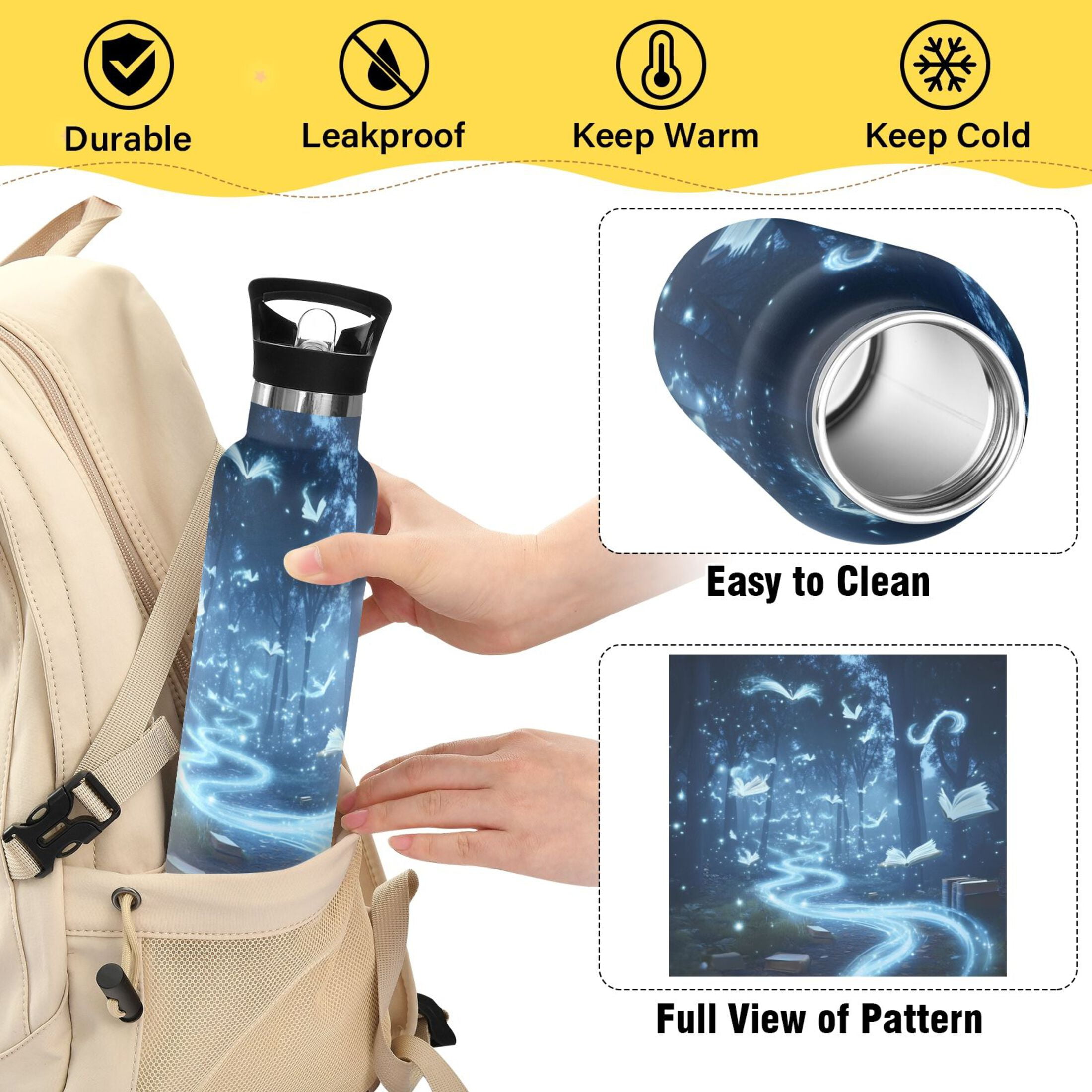 Kids Insulated Stainless Steel Sports Water Bottle 600ml (20oz) Books Flying