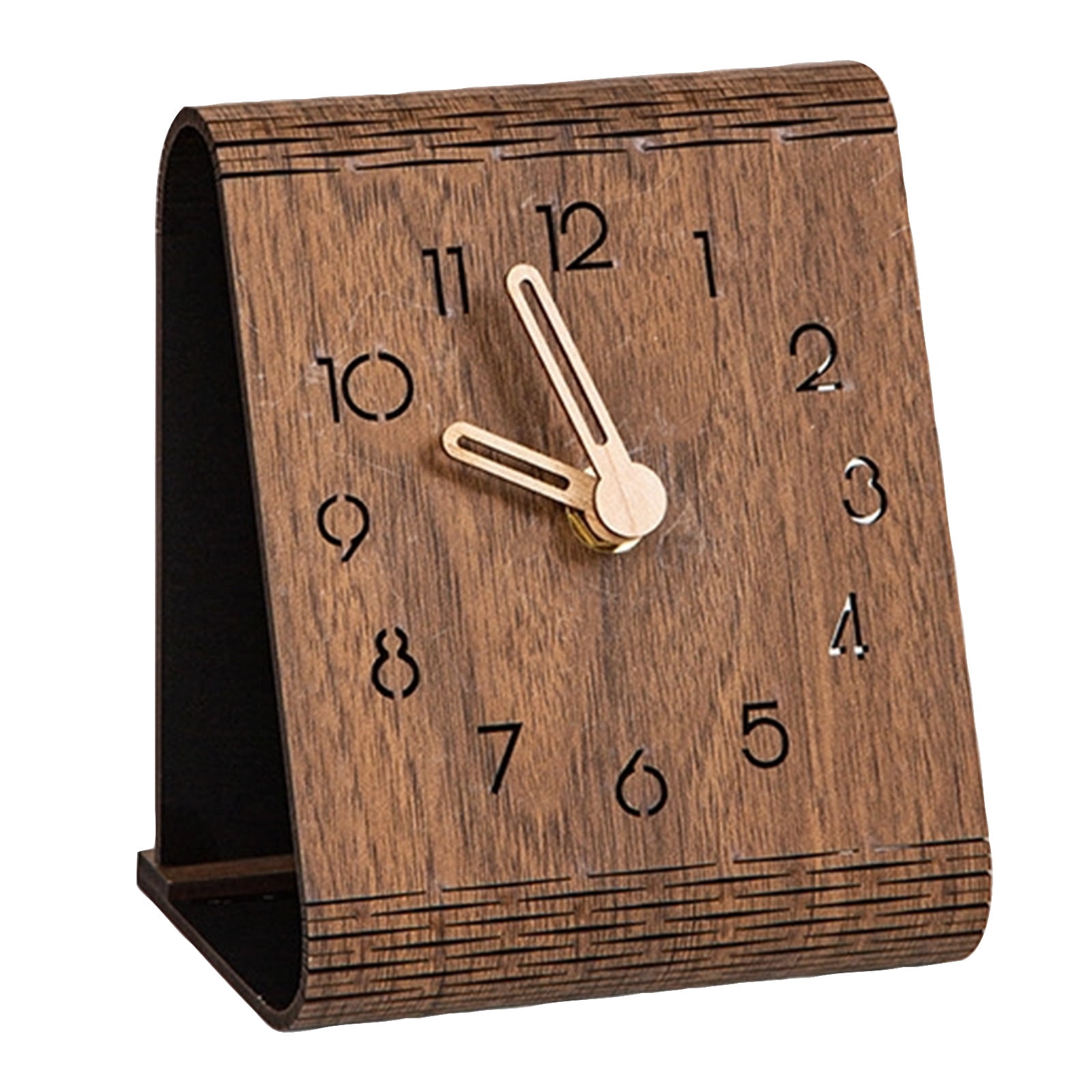 Solid Walnut Wood Desk Clock with 3D Tabletop Ornament, Minimalist Modern Table Clock for Living Room Shelf Decor, Unique Housewarming Gifts for Home Decor