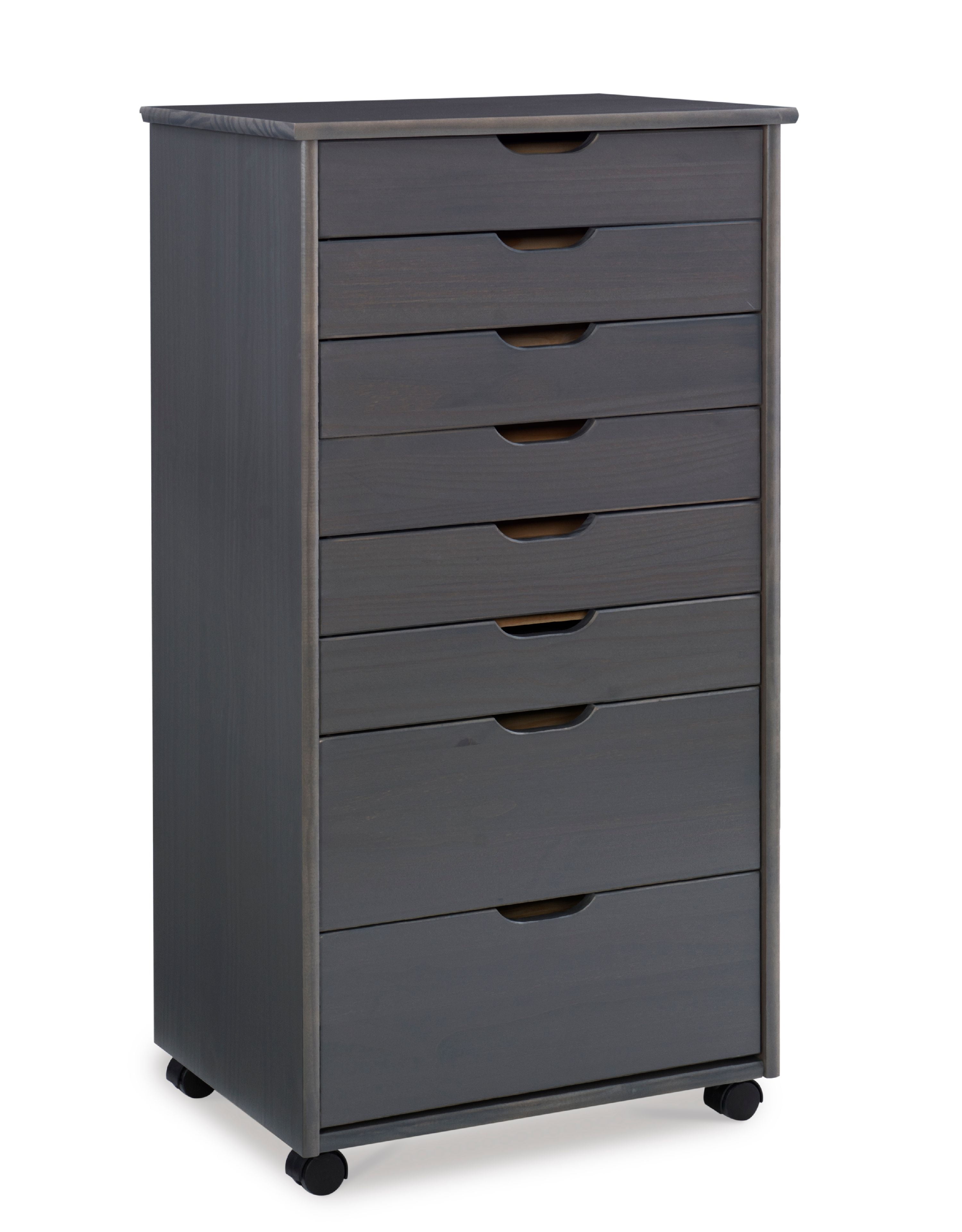 Linon Cary Eight Drawer Rolling Storage Cart, Gray