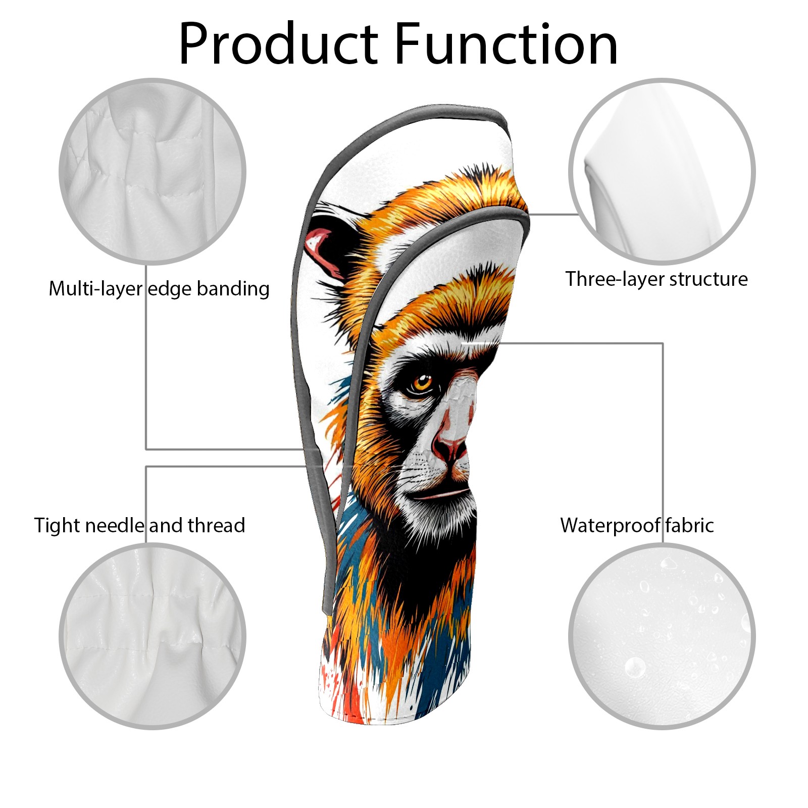Golf Club Covers, Monkey While Premium PU Leather Driver Hybrid Putter Head Covers with Velvet Lining, Waterproof Golf Gifts for Men Women