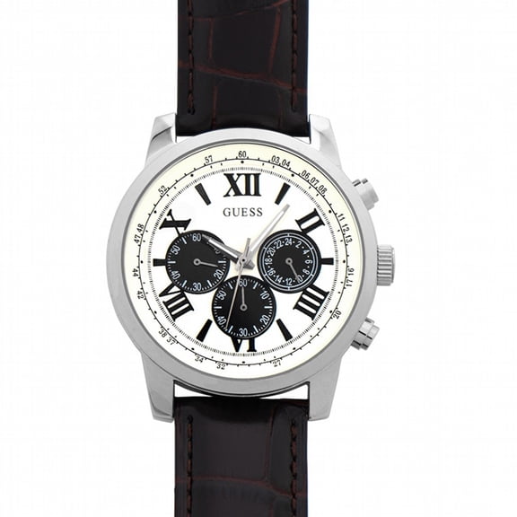 Guess Men's W0380G1 46mm Stainless Steel Case Black Calfskin Mineral Watch