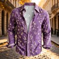 thumbnail image 4 of Men's Boho Floral Print Long Sleeve Shirt 70s Vintage Button Up Shirt Relaxed Fit Holiday Party Wear Shirt, 4 of 5