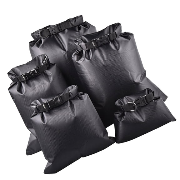 OUNONA 5Pcs Outdoor Waterproof Dry Bag Black Large Storage for Boating Kayaking Camping Use