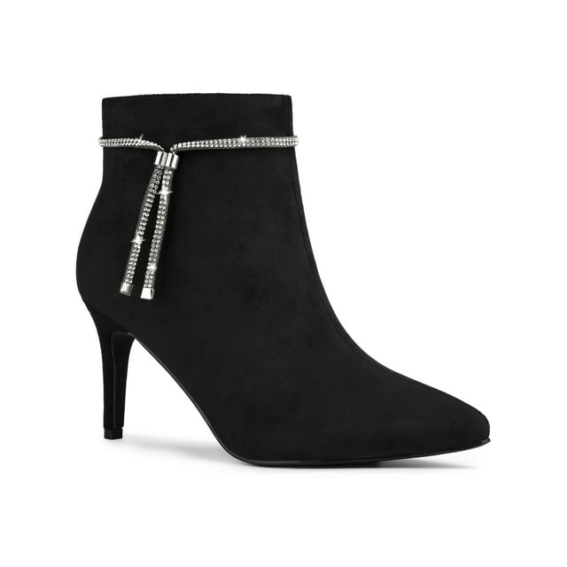 Unique Bargains Women's Rhinestone Pointed Toe Stiletto Heel Ankle Boot