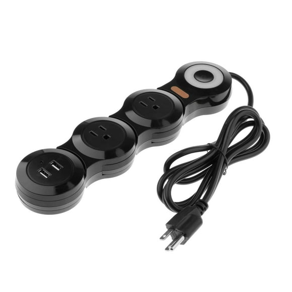 Yinanstore Deformation Charger Flat Strip with Ports and 3/4/5 Multi Outlets, with 5ft Extension Cord - Black 3 Outlets
