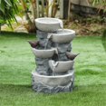thumbnail image 2 of LuxenHome Polyresin Gray Tiered Pots Patio Fountain, 2 of 7