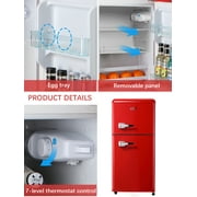Krib Bling 3.5Cu.ft Compact Refrigerator with 7 Level Thermostat, Mini Fridge with Freezer, 2 Door Portable Fridge with Removable Glass Shelves, Suitable for Kitchen, Apartment, Dorm, Bar Red