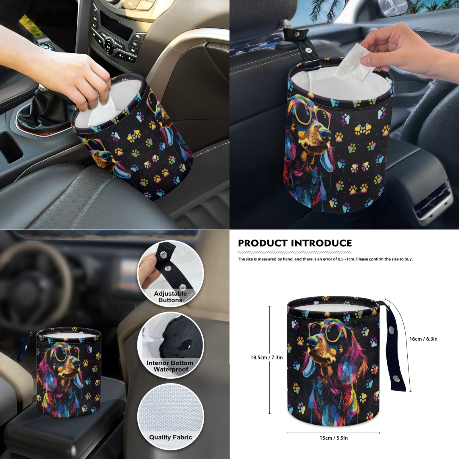 Jeiento Dachshund Car Seat Covers Front Rear Full Set Steering Wheel Cover Seat Belt Pads Coasters Waste Bin Armrest Cover Cup Holders Rearview Mirror Cover Handbrake Cover Set 14 Pack