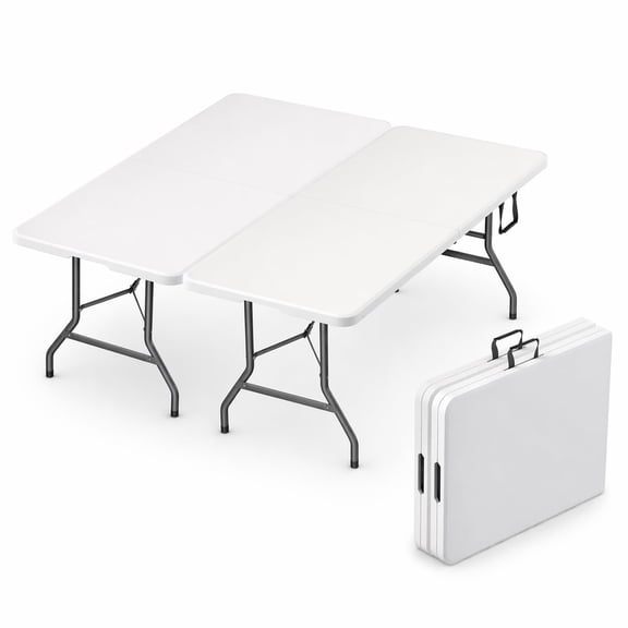 Foldable Table with Built In Handle Steel Legs 6FT 2 Pack White